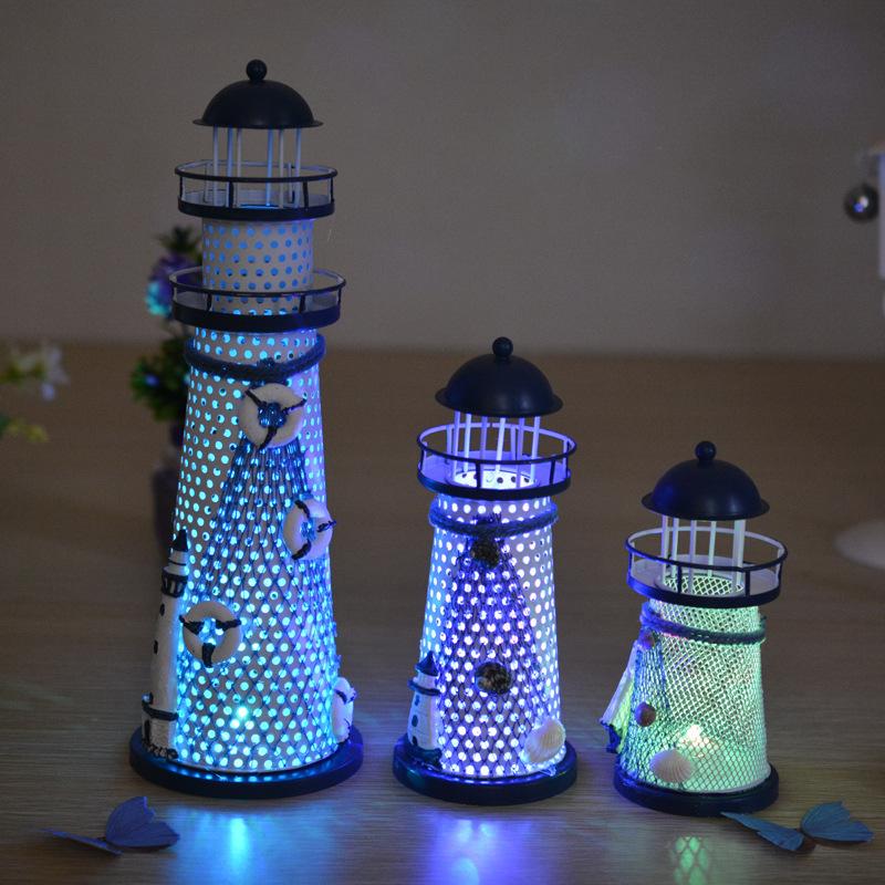 Ocean Flash Lighthouse Fishing Net Starfish Shell Metal Beacon Tower Ornaments