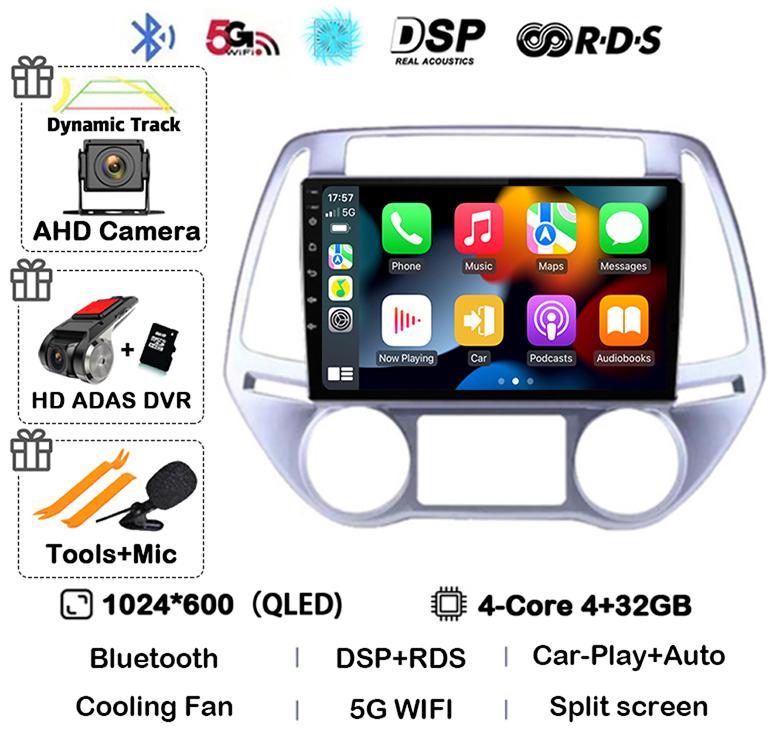 Android 14 Carplay Auto WIFI+4G Автомагнитола Для Hyundai i20 2008 - 2014 Стерео GPS Мультимедиа Видеоплеер 2 Din DVD 360 Камера BT