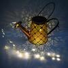 Watering Can Lights Metal Solar Stakes Lights LED Hollow Solar Landscape Lights Waterproof Outdoor Retro Kettle Lantern Stake Light for Garden Pathwa