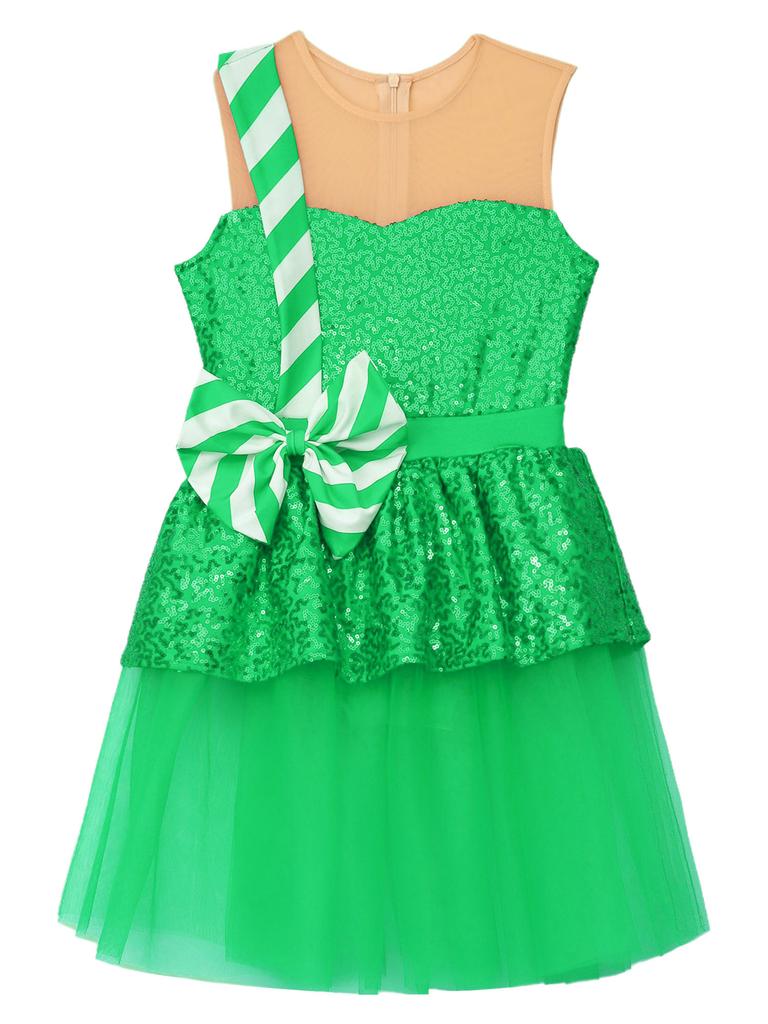 Девушка Рождественский карнавальный костюм для косплея на вечеринку в виде леденца Рождественский безрукавный купальник с блестками и полосками для фигурного катания на льду