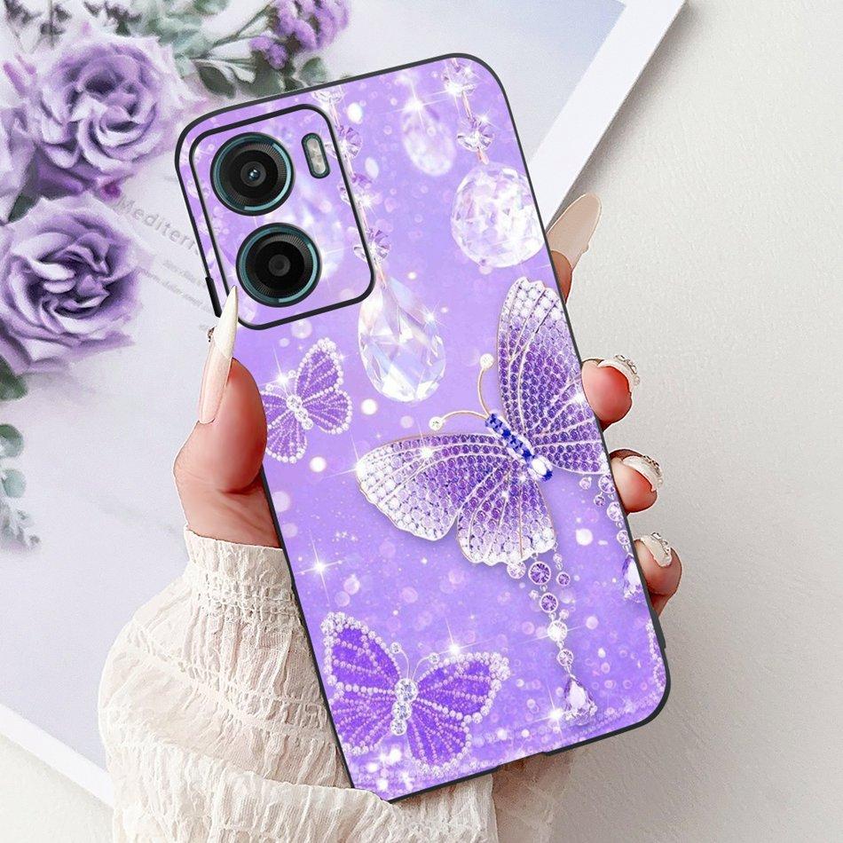 For Motorola Moto G05 G15 E15 2024 Floral Butterfly Phone Case For MOTO G05 G15 E15 4G Black Silicone Soft Lightweight Case