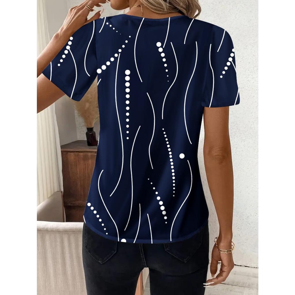 Fashion Casual Printed V-neck Top T-shirt for Women