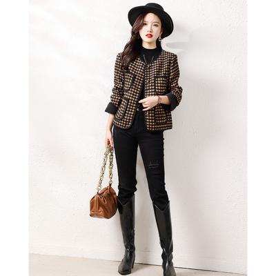 Классический клетчатый пиджак свободного покроя в Корейском стиле с небольшим ароматом и круглым вырезом в клетку для женщин на осень и зиму