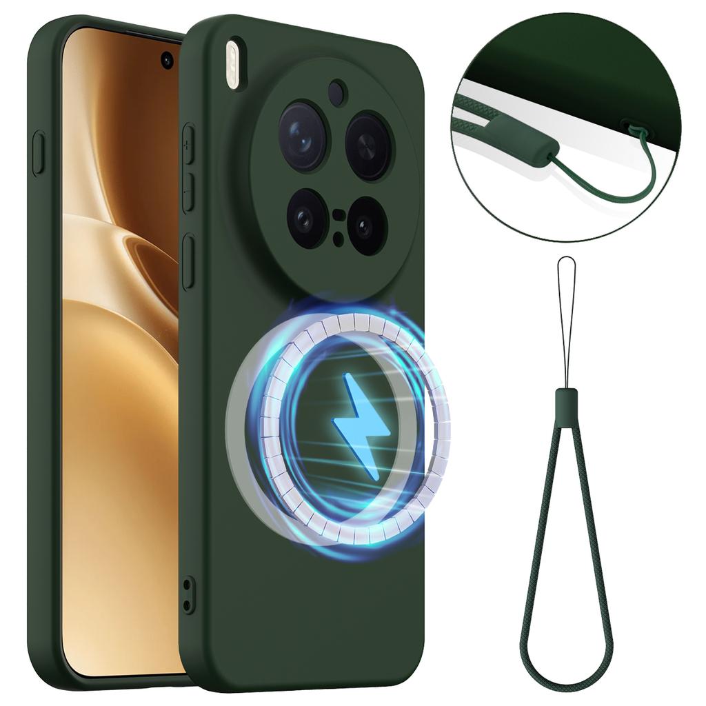 For vivo X300 Pro 5G Magnetic Case Anti-Drop Liquid Silicone Phone Cover with Lanyard