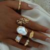6 Piece Eco Friendly Alloy Irregular Flower Ring Set Gold Jewelry Women Trendy Daily Party Accessory Gift