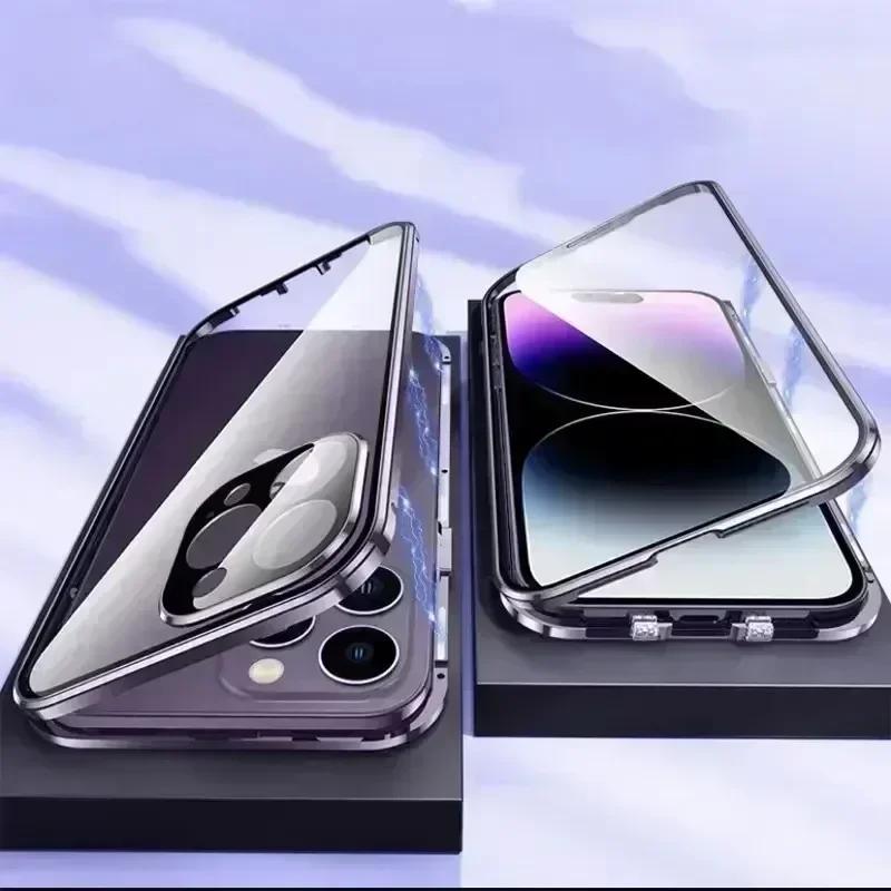Металлический Магнитный Двусторонний Чехол-Защелка Для Для Iphone 16 1 14 Plus 13 12 Pro Max 16E Защита Линзы Полное Покрытие Ударопрочный