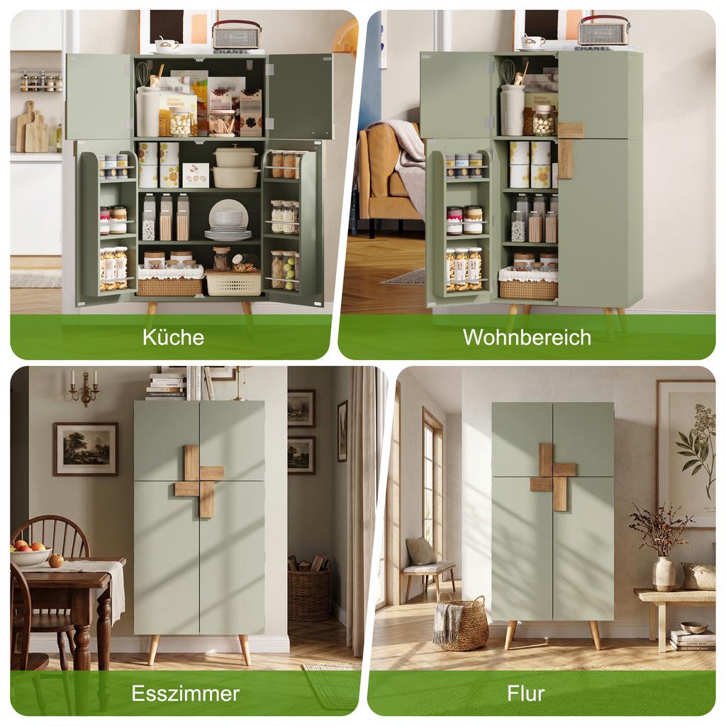 Tall cabinet with 4 doors, pantry cabinet with door-mounted and adjustable shelves, for kitchen, living room and dining room, 60 × 35× 120 cm