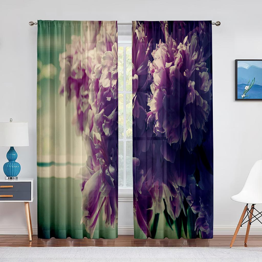 Розовый пион с цветочным принтом, весенние акварельные прозрачные шторы из вуали для гостиной, спальни, кухни, оконные шторы, шифоновые тюлевые шторы