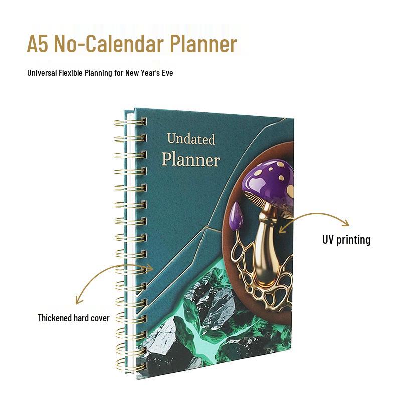 2026 A5 Spiral-Bound Hardcover Planner with Dividers & Full-Color English Calendar