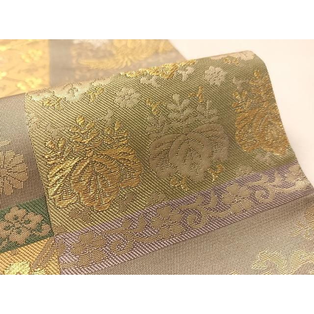 Used Heiwaya Kimono Full pattern bag obi Golden cocoon Hiten and plant dyeing Ichimatsu phoenix flower pattern Pure silk Excellent item CABL6040vp