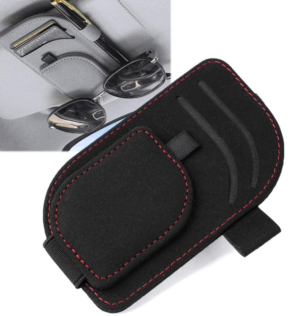Car Sunglass Holder for Sun Visor, Glasses Holder, 2 Card Storage & Pen Holder,