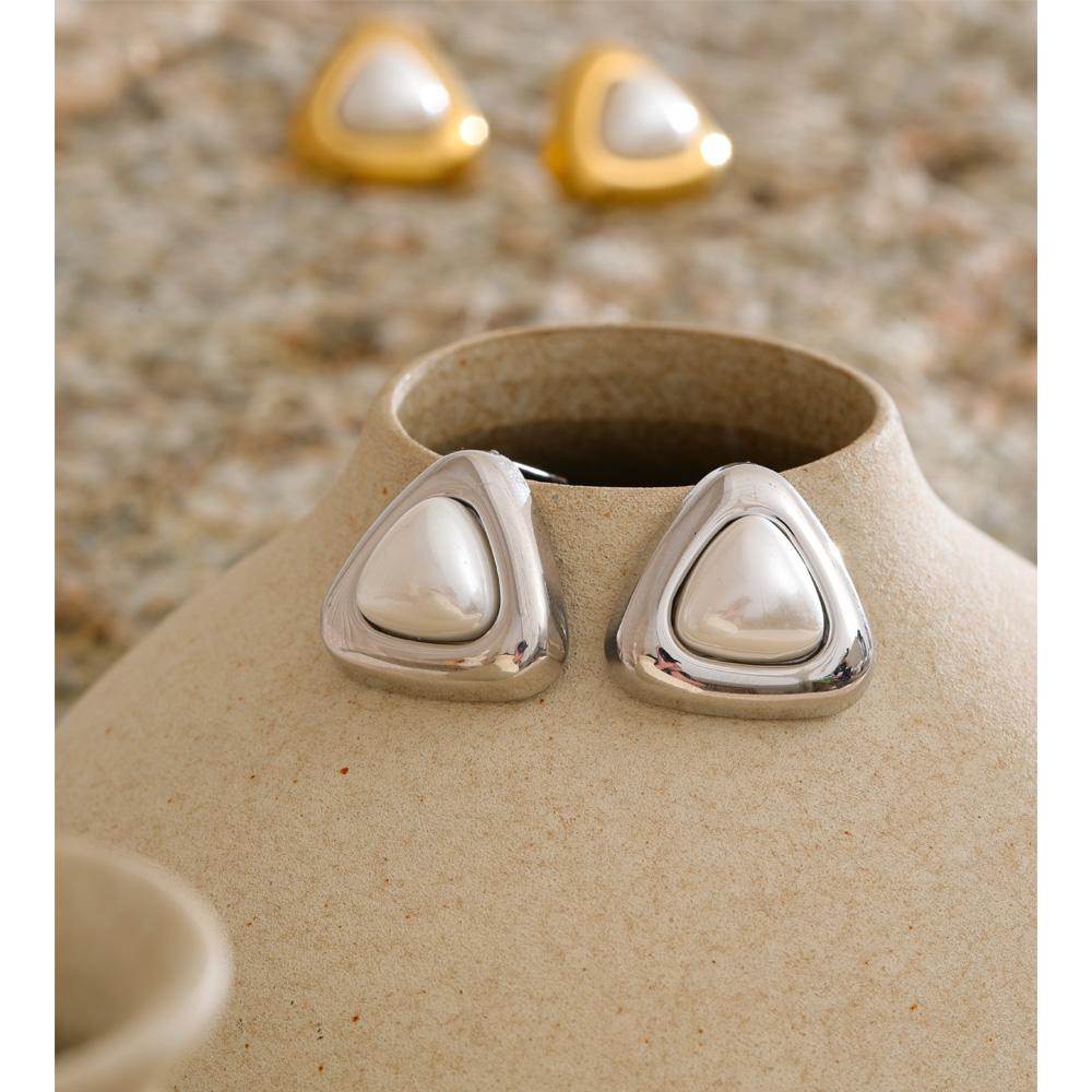 Eetit 2025 Stainless Steel Imitation Pearls Triangle Stud Earrings Arrivals Elegance Chic Korean Trendy Exquisite Jewelry Women