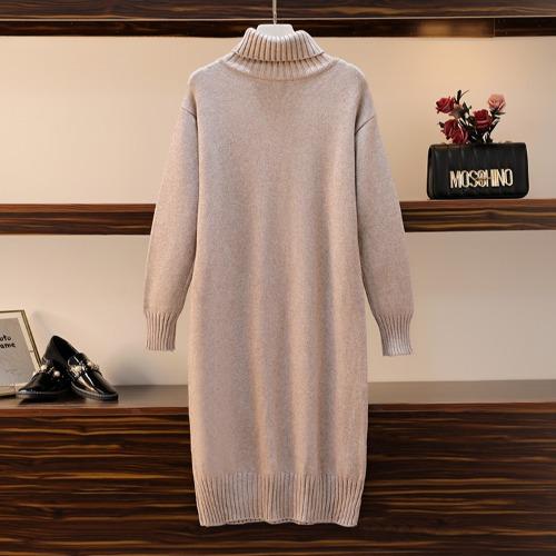 Knitted Dress Autumn and Winter Women's Loose Long Sweater Pullover Turtleneck Solid Casual Female