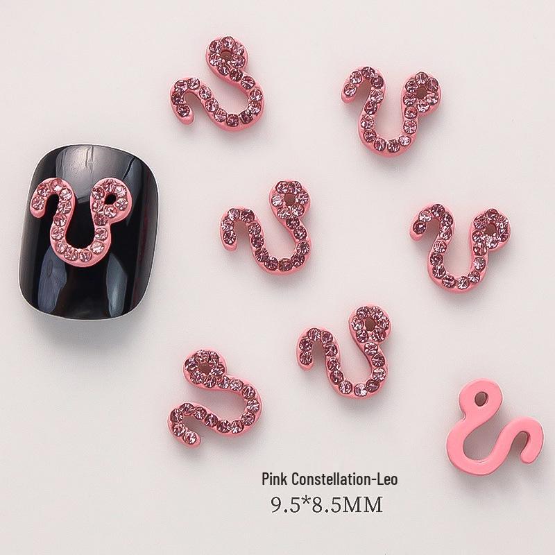 Pink Zodiac-Inspired Gem-Free Alloy Jewelry: Aries & Leo 3D Fingertip Nail Art