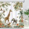 Забавная шторка для душа с лесными животными Слон Жираф Обезьяна Попугай Акварельное искусство Креативные печатные шторки для ванны Декор для ванной