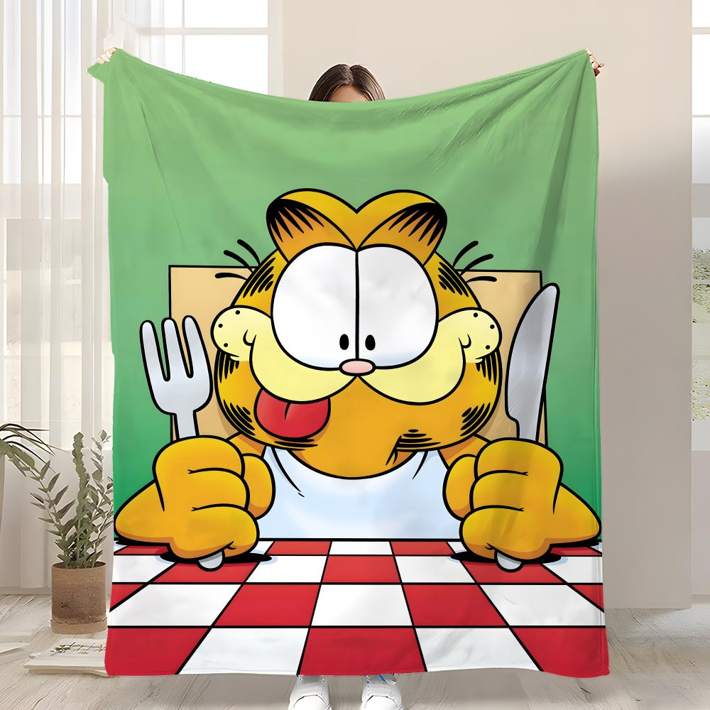 YELLOW CAT Garfield Throw Soft Coral Fleece Blanket 310gsm Fluffy Warm Throw for Sofa Bed Couch Bedroom Decor
