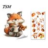 Autumn Pastoral Theme Window Art Static Sticker with Cute Animals & Maple Leaves, Removable Harvest Decals of Forest Festival Clings, Waterproof