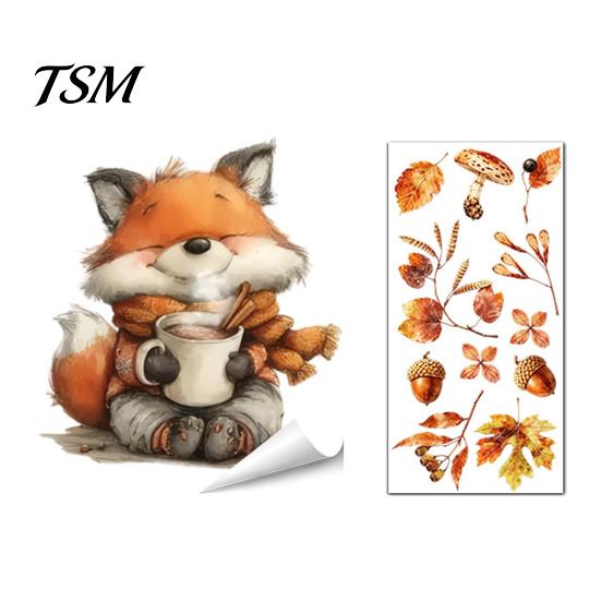 Autumn Pastoral Theme Window Art Static Sticker with Cute Animals & Maple Leaves, Removable Harvest Decals of Forest Festival Clings, Waterproof