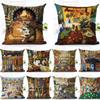 Christmas Chair Cushion Cover Home Decor Cute Cat Print Pattern Pillowcase Decorative Pillowcase