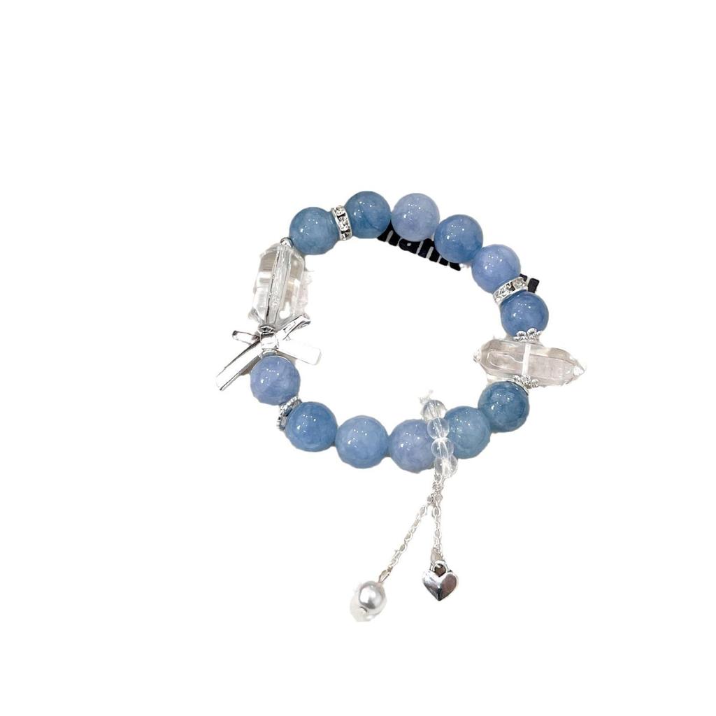 Браслет с кисточками из аквамаринового жемчуга и хрустальными бусинами - New Light Luxury & Literary Chinese Style