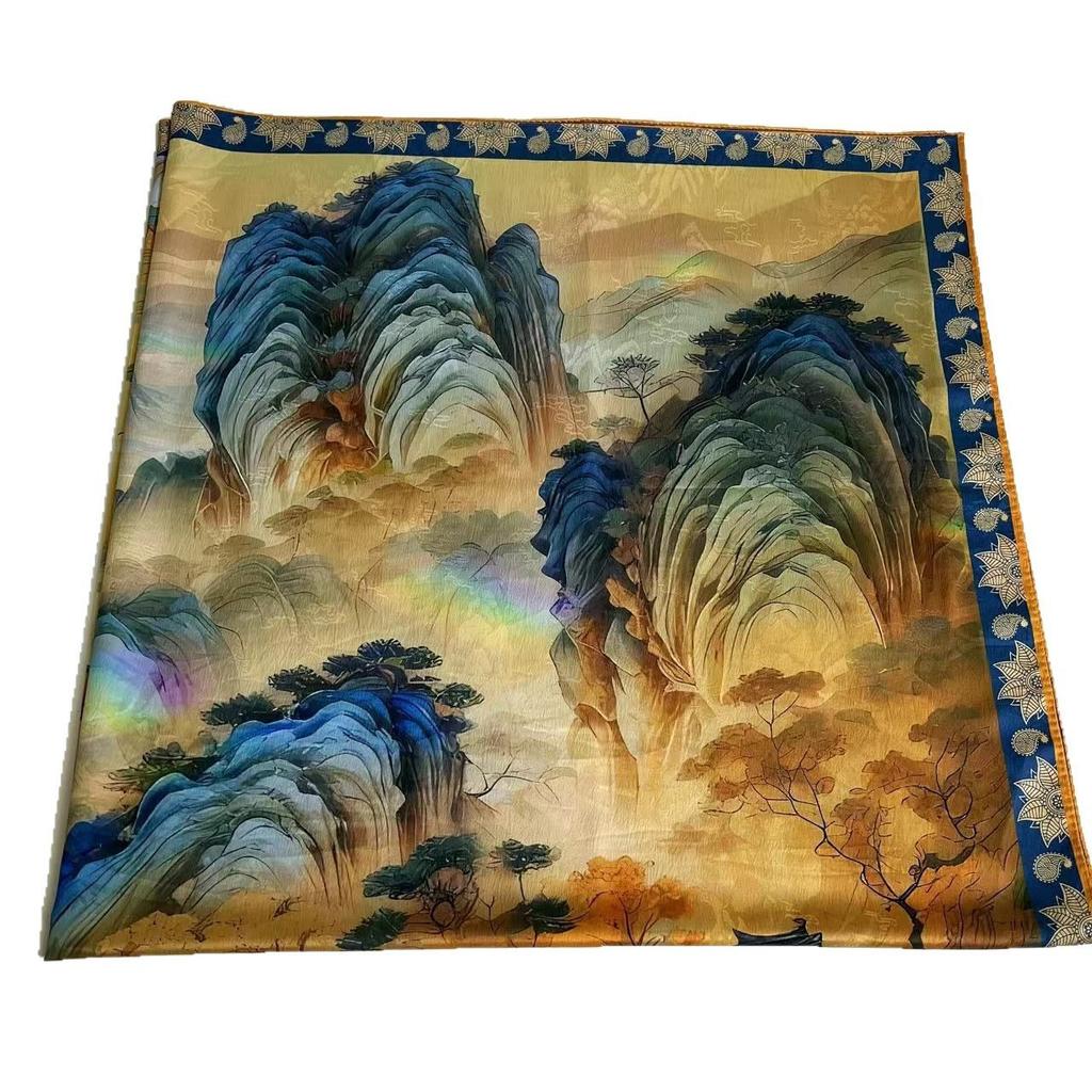 Heavy Pearl Satin 140 * 140 Thousand Miles Jiangshan Dunhuang National Style Scarf Silk Scarf