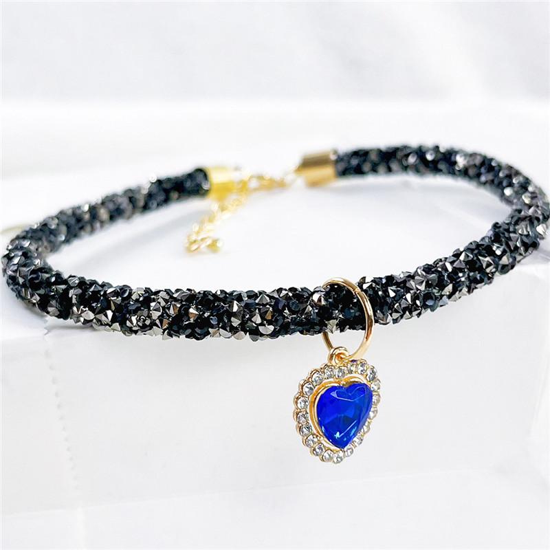 Хрустальный кошачий ошейник с кулоном в виде сердца с драгоценным камнем, праздничное ожерелье со стразами, регулируемый для кошек, щенков, чихуахуа, свадебные аксессуары для питомцев