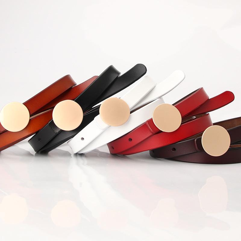 Женский узкий кожаный ремень для платья с круглым дизайном кнопки-застежки для деловых и повседневных образов