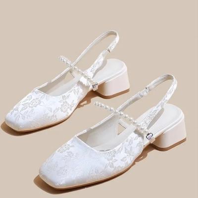 Модная обувь для женщин 2025 Новые высококачественные женские туфли на высоком каблуке с квадратным носком с принтом на среднем каблуке, нарядные туфли-лодочки, элегантные босоножки-слингбэки