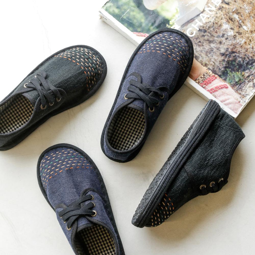 Johnature Туфли из хлопка ручной работы в стиле ретро с круглым носком, на шнуровке, на мягкой подошве, удобные женские туфли на плоской подошве