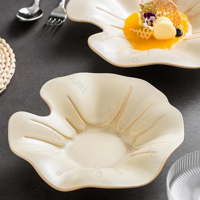 Высококлассные керамические тарелки для ресторанов, модные, легкие, роскошные суповые тарелки, изысканные, нестандартные, для послеобеденного чая, десерта, салата