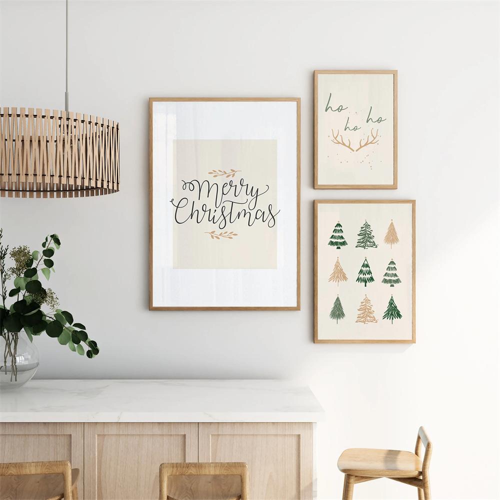 Christmas Gallery 3-Piece Set, Holiday Decor Posters, Christmas Art Prints, Christmas Frameless Prints canvas room decor