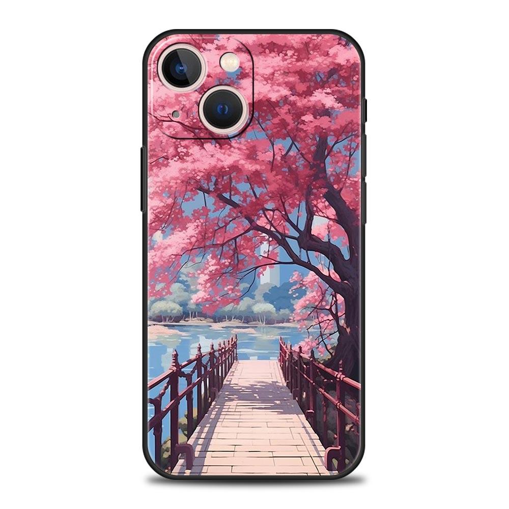 Розовый чехол с цветами сакуры на весну для iPhone 17 16 15 Pro Max 11 12 13 14 7 8 Plus SE 2020 X XR XS Мягкий черный