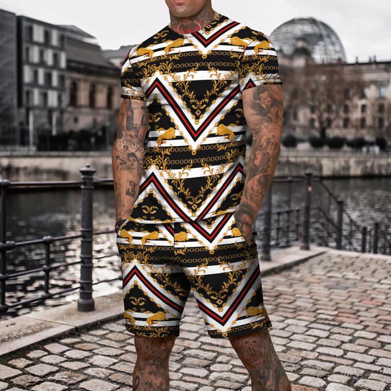 Мужские летние трендовые комплекты 2023 года, винтажные спортивные костюмы с 3D-принтом, мужская спортивная одежда, повседневные шорты, футболки, спортивный костюм, мужской свободный размер