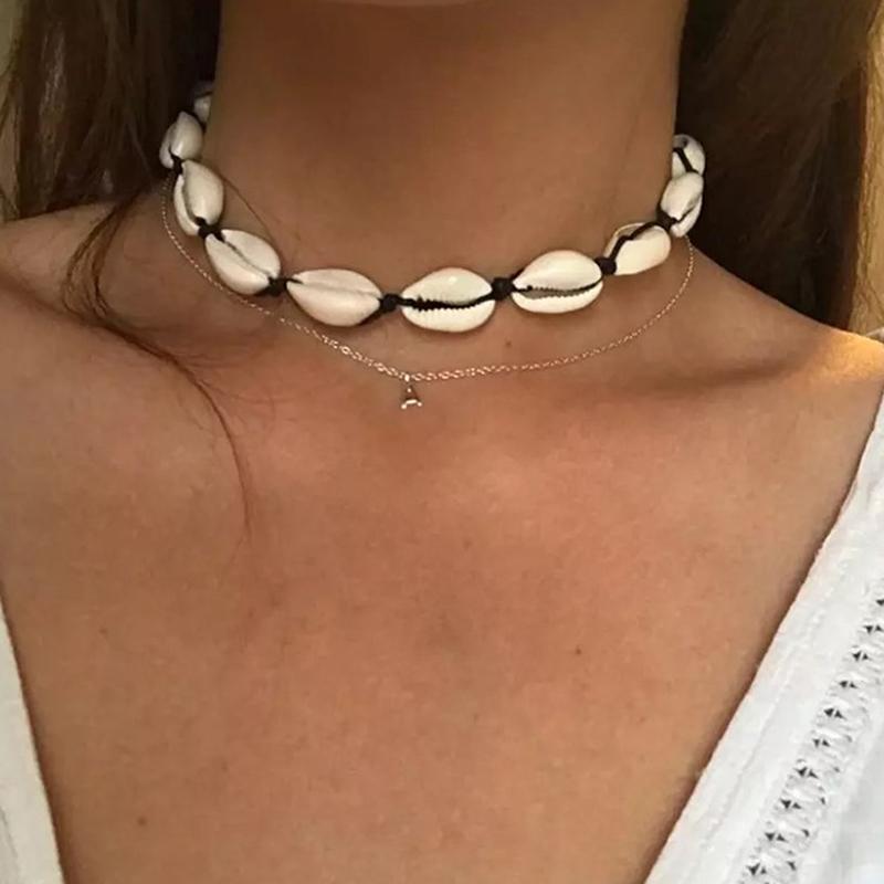 Boho Beach Bohemian Shell Choker Necklaces For Women Girls Summer Jewelry Chained Shell Pendants Necklace