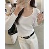 Long-sleeved Knitted T-shirt Women's Spring New Slim-fit Solid Color U-collar Base Shirt with Casual Clothes