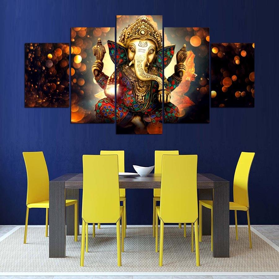 Canvas Wall Art 5 Piece Elephant God Style Pictures Posters Modern Living Room Decoration Paintings Home Decorative Framed No Frame