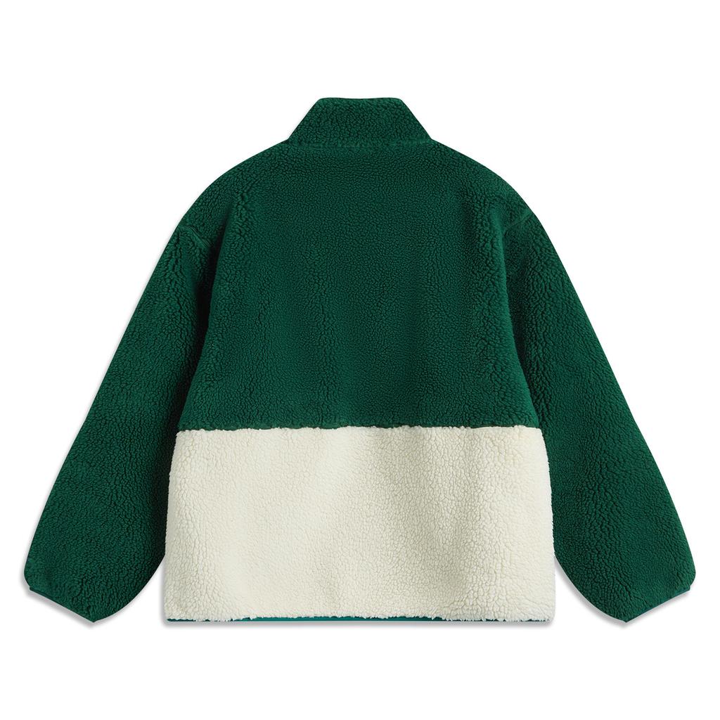 Li Ning Sports Lifestyle Series Теплая повседневная флисовая куртка из овечьей шерсти с воротником-стойкой, ветрозащитная, унисекс, зеленая AFDUC95-2