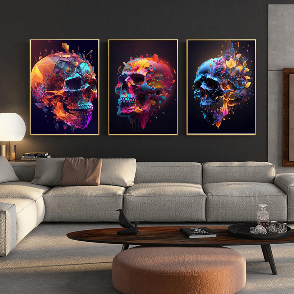 Абстрактные Череп Цветы Портрет Холст Картины Уличное Искусство Граффити Стены Хэллоуин Праздничные Подарки Печать Плакатов Картины Современный Домашний Декор Куадрос