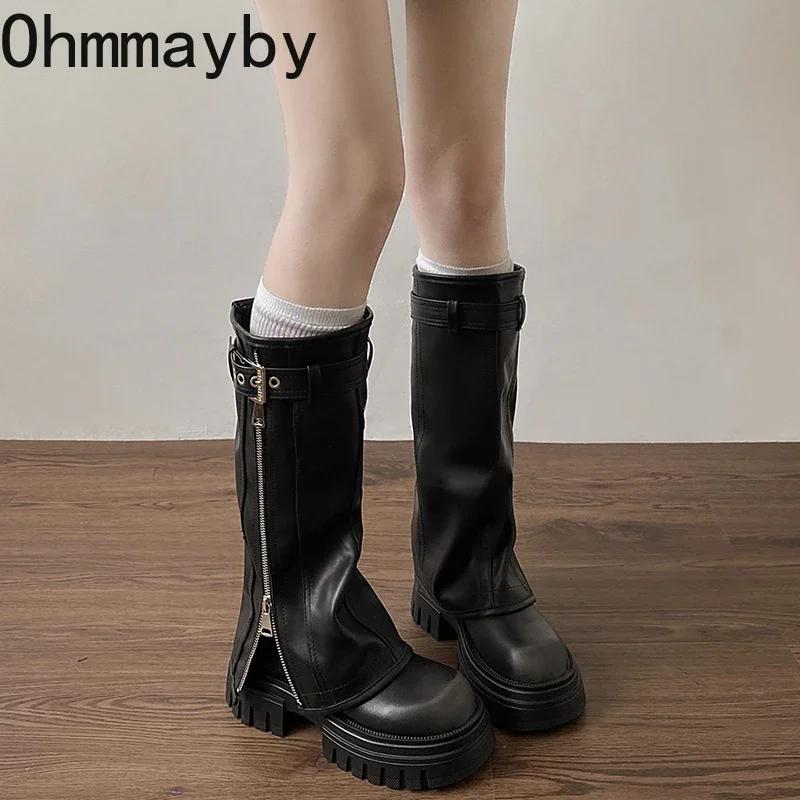 Chunky Knee High Boots Women Fashion Ladies Side Zippers Knight Long Boots  New Autumn Winter Women's Shoes
