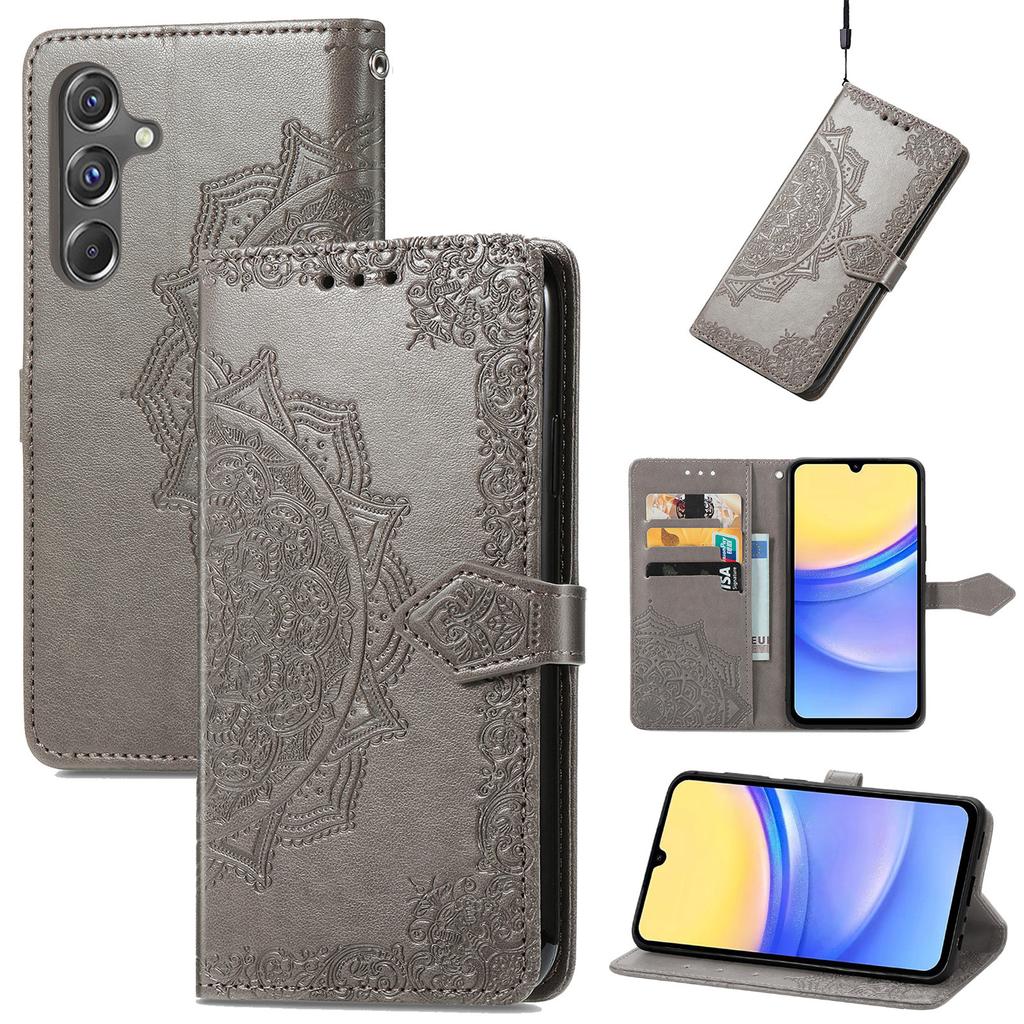 For Samsung Galaxy A15 4G/A15 5G Case Leather Embossed Mandala Pattern Phone Cover