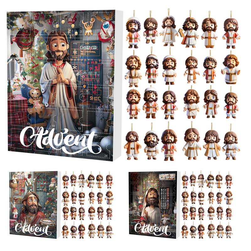 Nativity Advent Calendar 2D Nativity Scene Story Calendar Acrylic Christmas Tree Decorations Backpack Pendant Advent Calendar