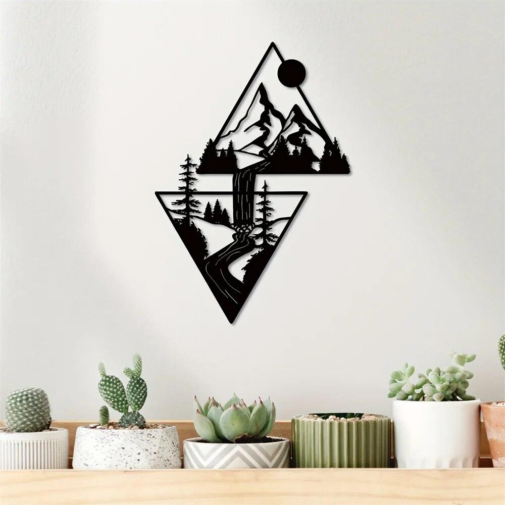 Scenery Theme Decor Wall Art Decorations Mountain Metal Wall Decor Wall Sign Metal Wall Triangle Wall Art for Room