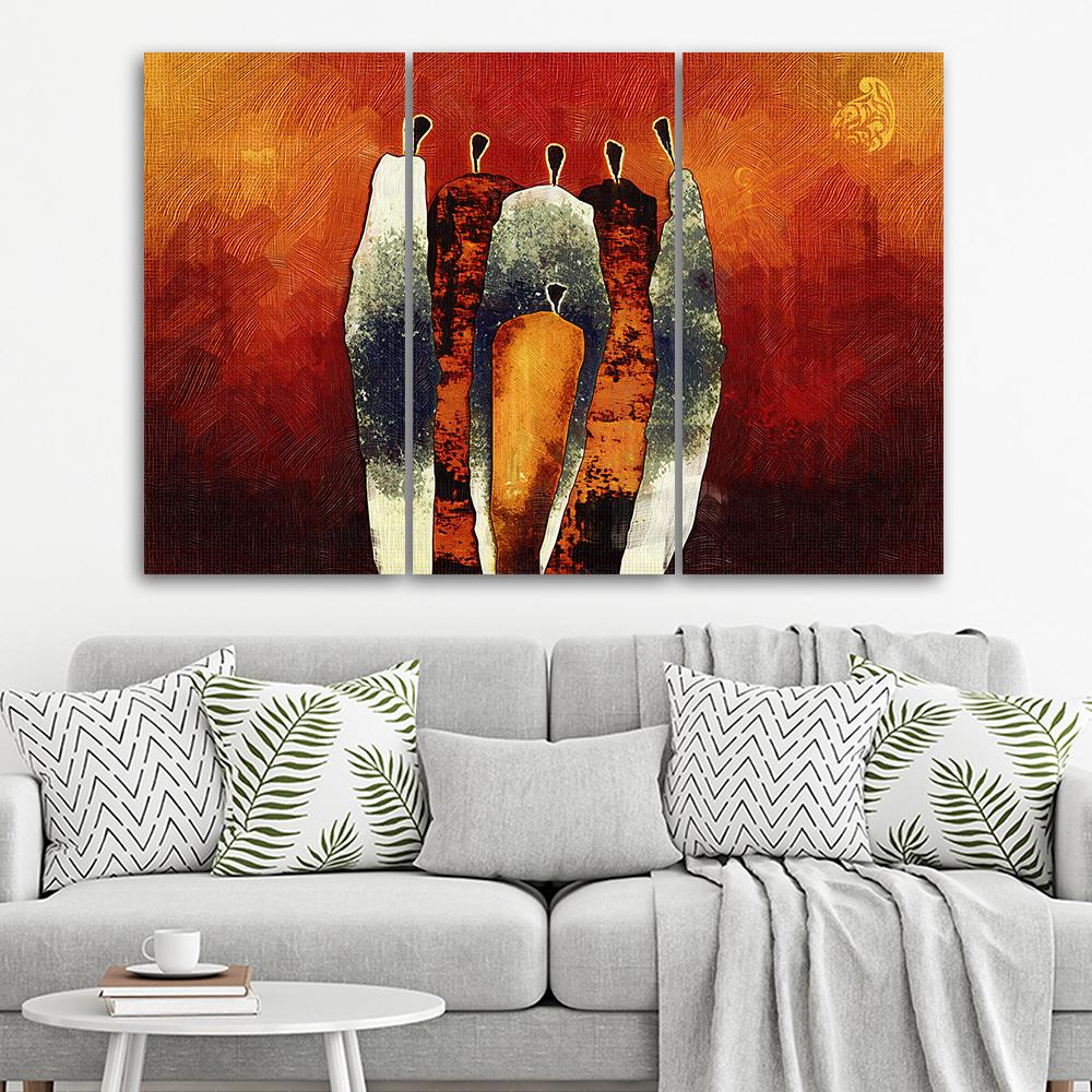 Картина из трех частей, печать на холсте, африканское племя людей