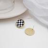 Fashion Simple Round Square Geometry Stud Earring for Women Girl Black White Checkerboard Earring Jewelry Gift