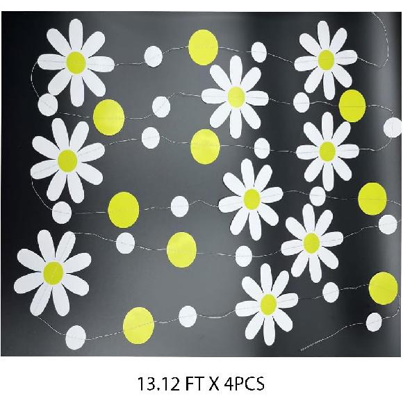 52.5 Ft Yellow White Polka Dot Daisy Hanging Garland Banner Groovy Boho Daisy Paper Garlands for Birthday Baby Shower Wedding Bridal Shower