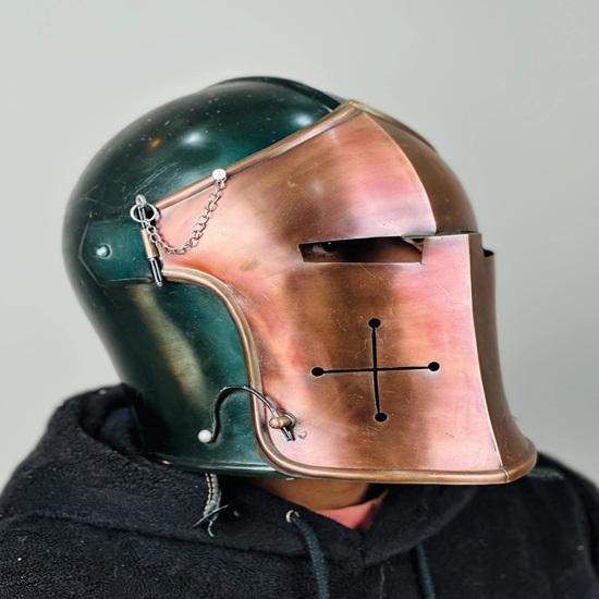 Шлем Барбута Средневековый Рыцарь 18ga Мягкая Сталь LARP Косплей Костюм на Хэллоуин Шлем Воина Барбута с забралом в двух тонах