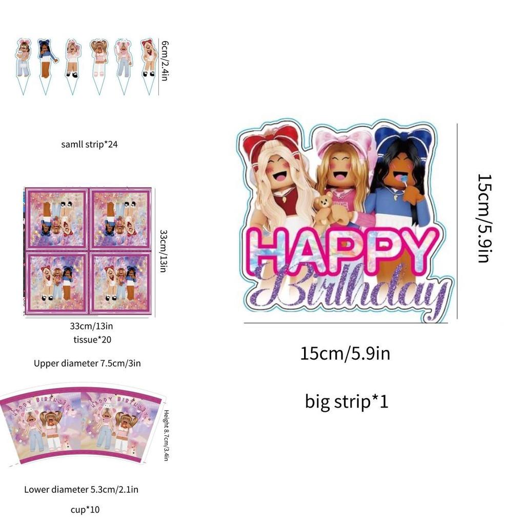 Pink Girl Gaming Theme Kids Birthday Party Tableware Set Roblox Girl Decorations Supplies