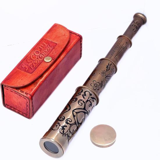 Nautical Handmade Retro Telescope Vintage Leather Box Pirate Movie Prop Designer Spyglass Home & Table Decor