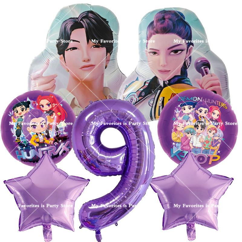 Kpop Demon Hunters Birthday Balloons Set Number Balloon Suit Foil Ballon Cartoon Birthday Party Supplies Decor Baby Shower Gift