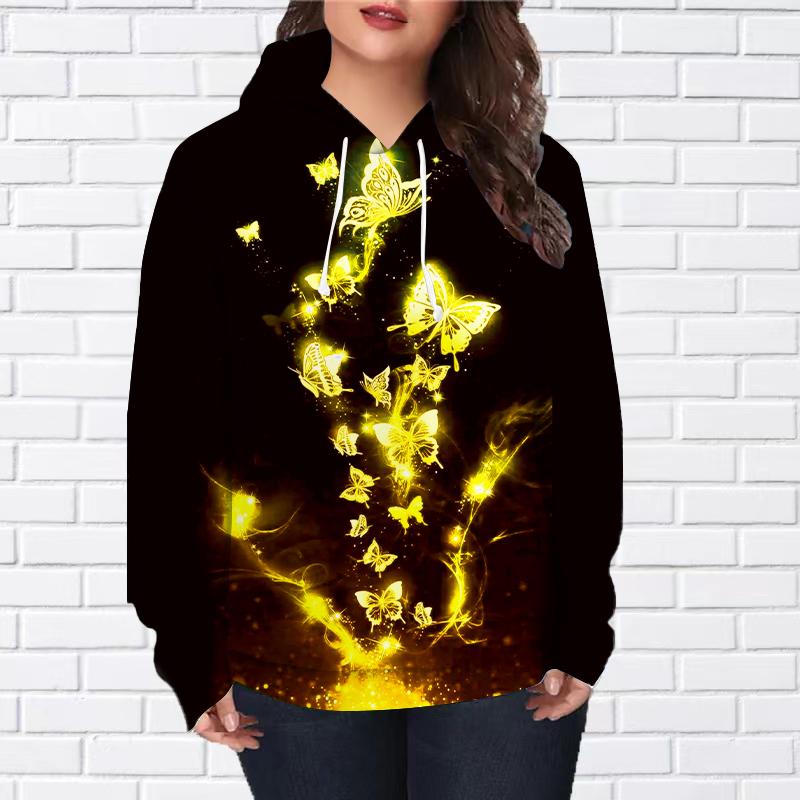 Женская мода Фиолетовый Бабочка Принт Свободные Толстовки Топы Блузка Свитшот Повседневный Длинный Рукав Пуловер Топы